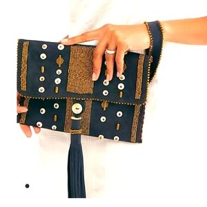 Free People Blixen Leather Beaded Clutch